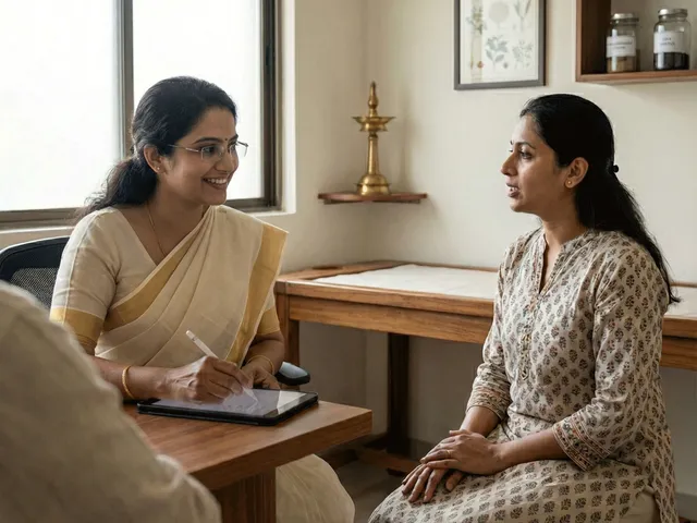 Ayurvedic doctor listening attentively during online PCOS and PCOD consultation