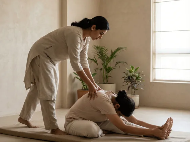 Supportive one-on-one therapeutic yoga session for PCOS and hormonal health